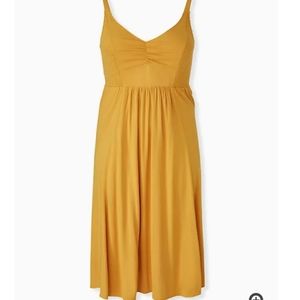 Torrid MUSTARD YELLOW SMOCKED SIDE MIDI DRESS
